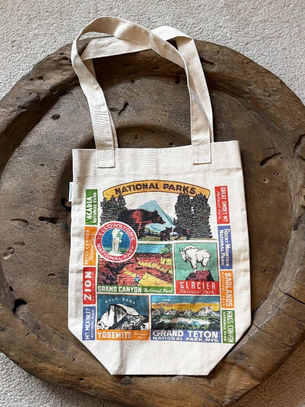 Cavallini & Co. National Parks cream cotton canvas tote bag unused 13 x 17 in.